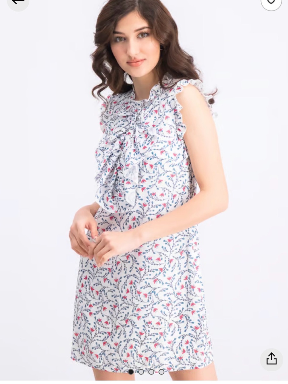 bebe White Floral Ruffle Mini Dress with Blue and Pink Print